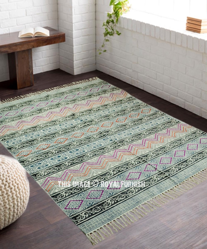 Area Rug Southwestern Pattern Fringed Edges Flatwoven Bohemian Style