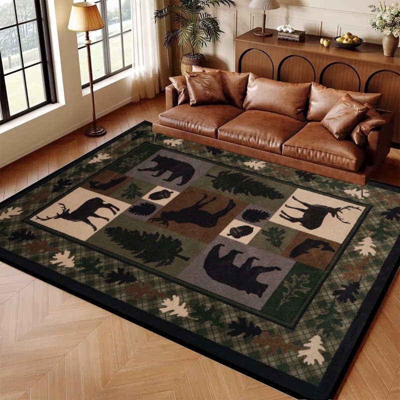 Area Rug Southwestern Style Wildlife Silhouette Geometric Border
