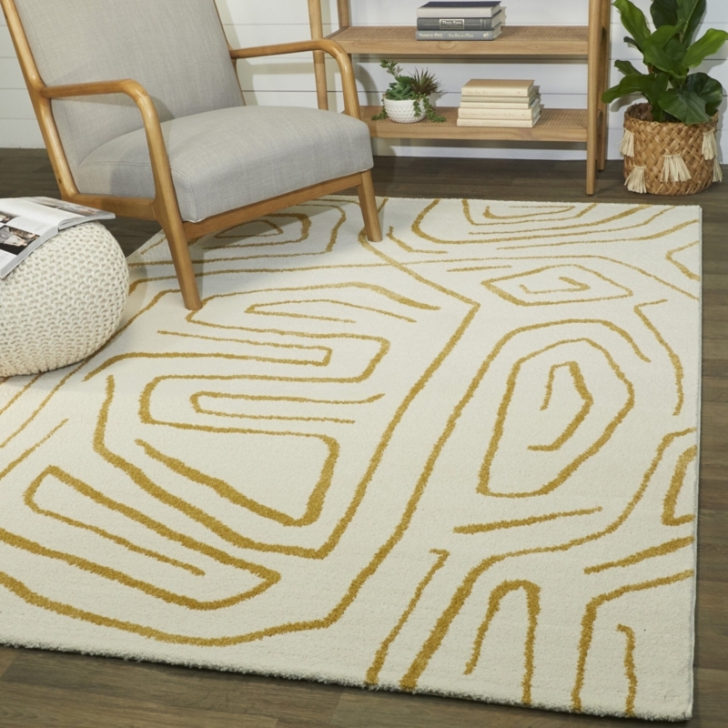 Area Rug Splatter Paint Design Gray & Ochre Yellow, Industrial