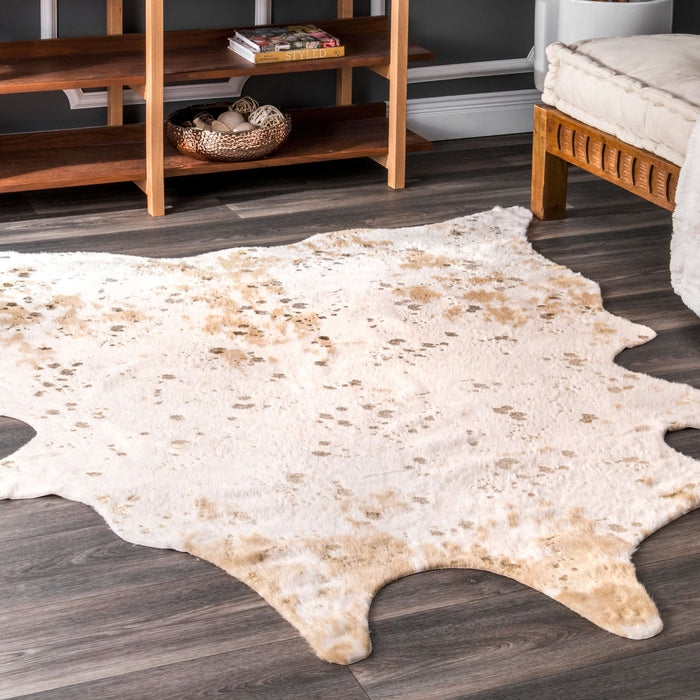 Area Rug Spotted Pattern Cowhide Shape Matte Finish Animal Print Rug