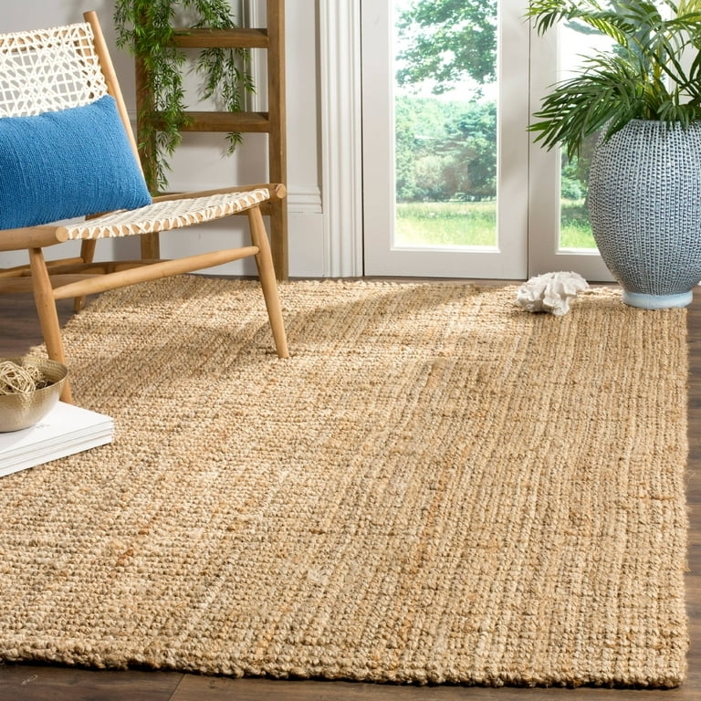 Area Rug, Square Shape Chunky Braided Jute, Coastal Living Room Decor