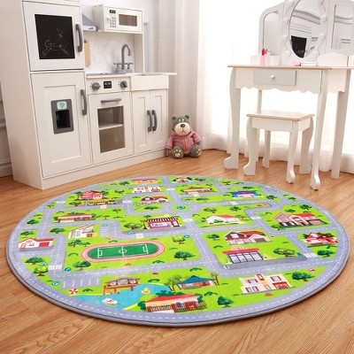 Area Rug Square Shape Neutral Grey Base Road Map Design