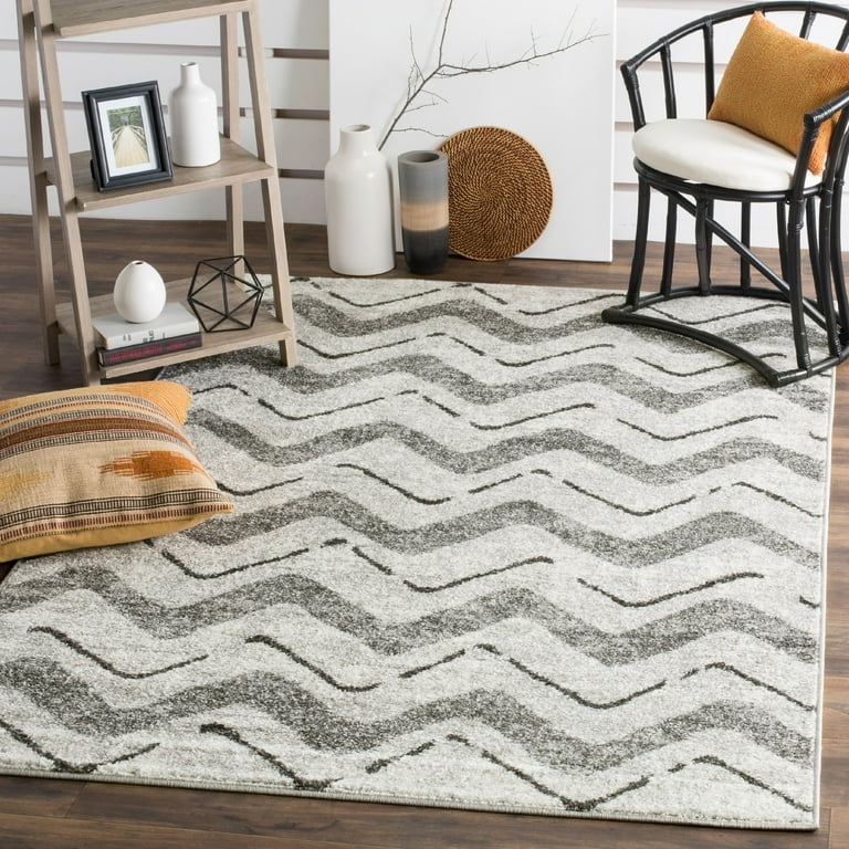Area Rug Square Silhouette Silver Charcoal Distressed Industrial