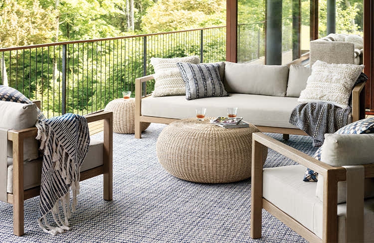 Area Rug: Subtle Broken Stripe Pattern, Gray Performance Weave for Patio.