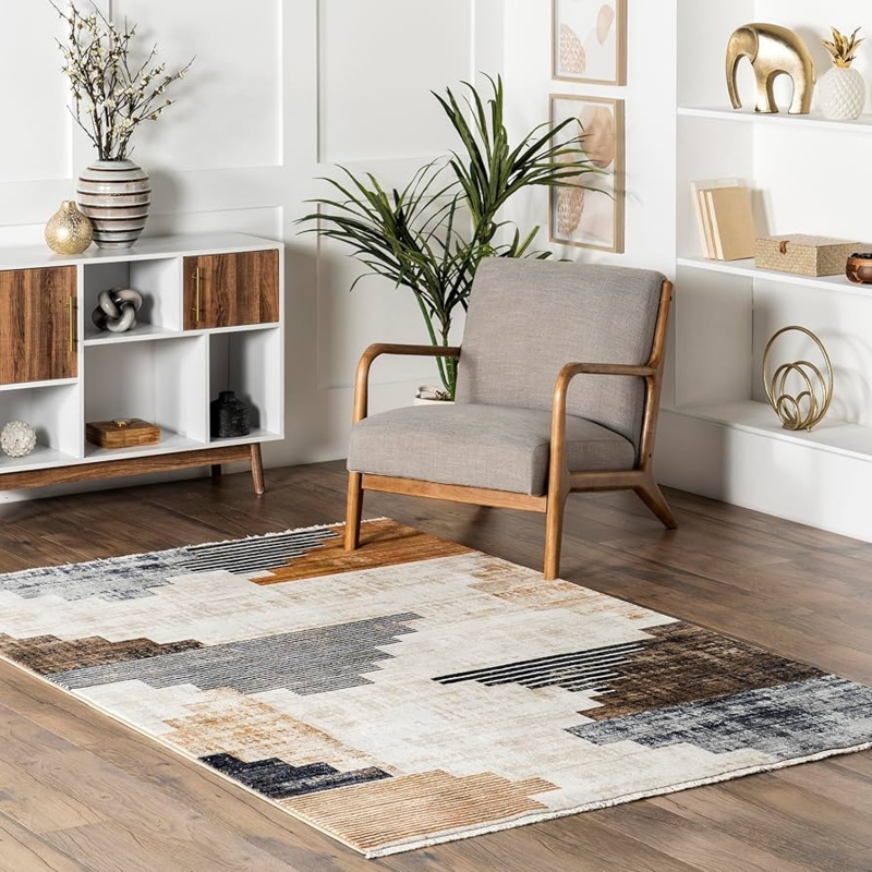 Area Rug Subtle Diamond Lattice Beige Fringed Scandinavian Style