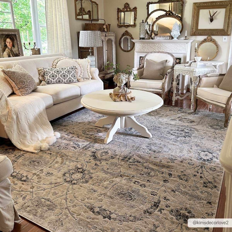 Area Rug, Subtle Geometric Motif, Neutral Living Room Rug Styling
