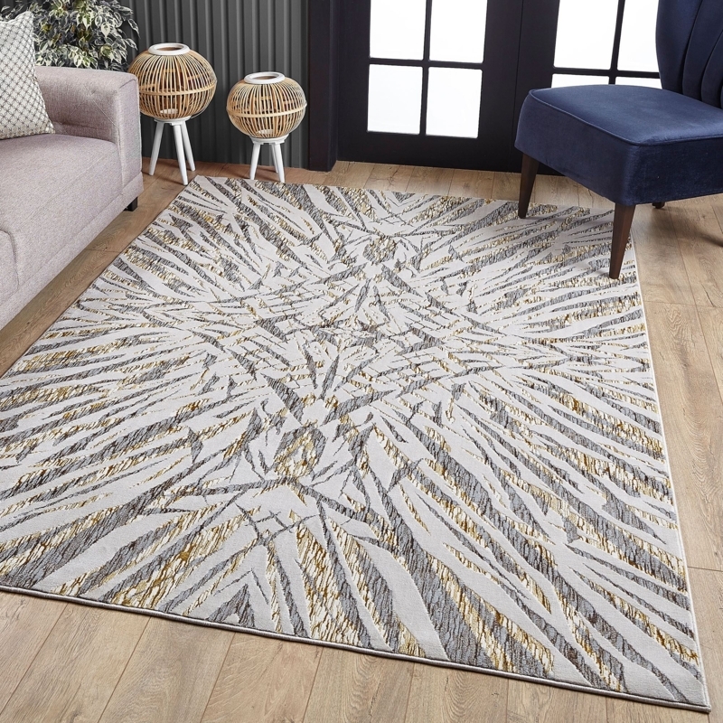 Area Rug Sunburst Pattern Radiating Lines Beige Mid-Century Modern