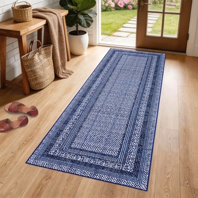 Area Rug, Tan and Black Geometric Border, Minimalist Ultra Thin Design