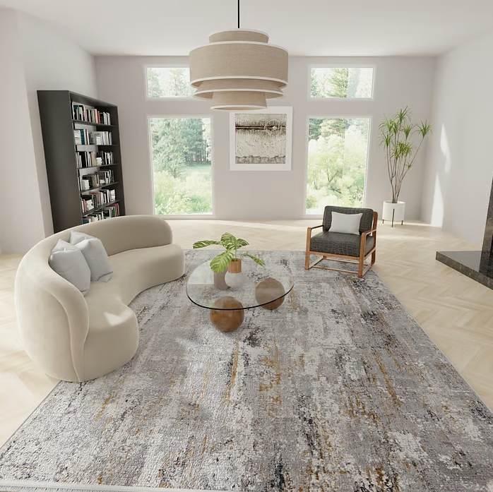 Area Rug Tasseled Edges Distressed Botanical Pattern Coastal Chic