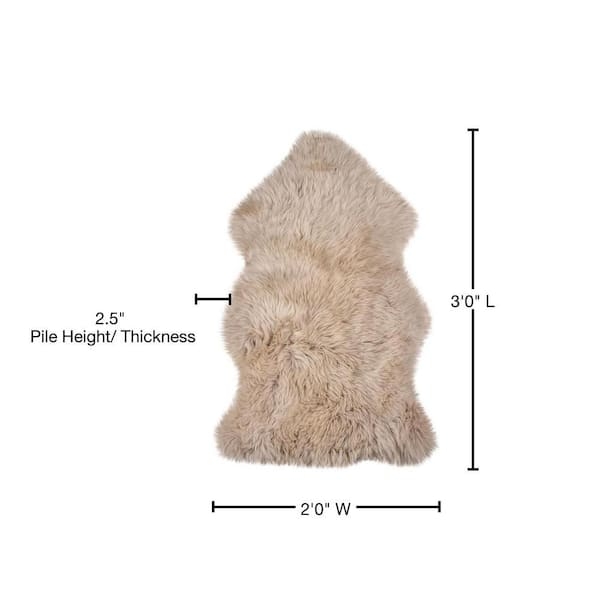 Area Rug: Taupe Single Sheepskin Pelt with High Pile Shaggy Texture