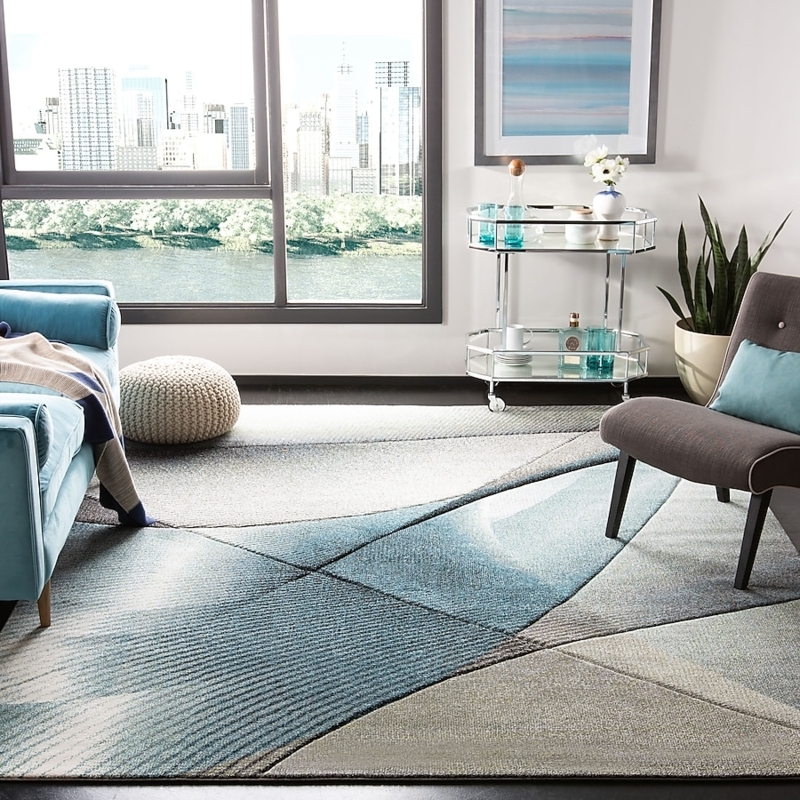 Area Rug Teal Abstract Pattern Watercolor Wash Painterly Effect