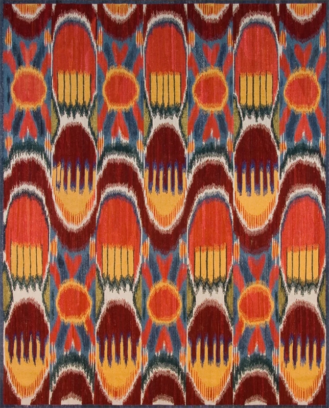 Area Rug Teal And Terracotta Flat Weave Ikat Low Pile