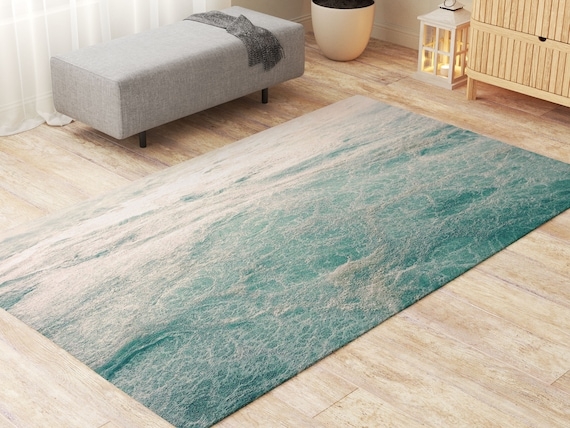 Area Rug: Teal Gradient Color with Watercolor Effect