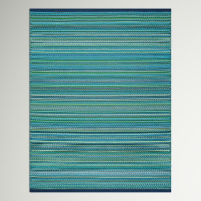 Area Rug, Teal Striped Pattern, Indoor Outdoor Versatile, Scandinavian