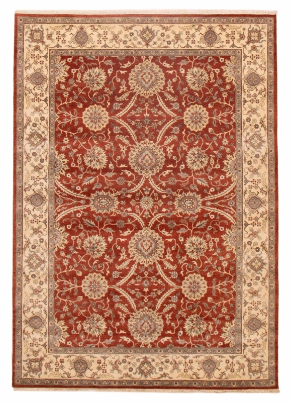Area Rug Terracotta Field Hand Knotted Wool Traditional Floral Pattern