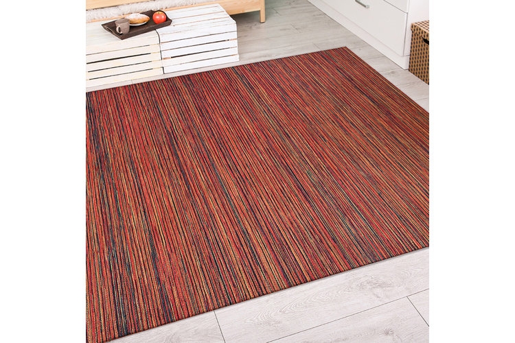 Area Rug, Terracotta Geometric Block Pattern, Thin Flatweave Pile
