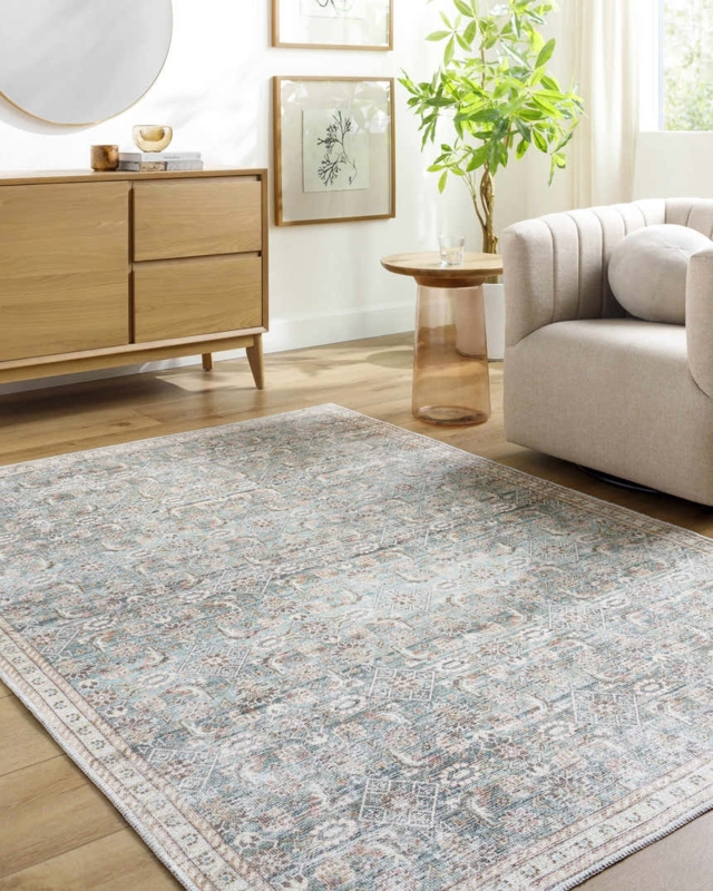 Area Rug Terracotta Pattern Distressed Geometric Transitional Low Pile