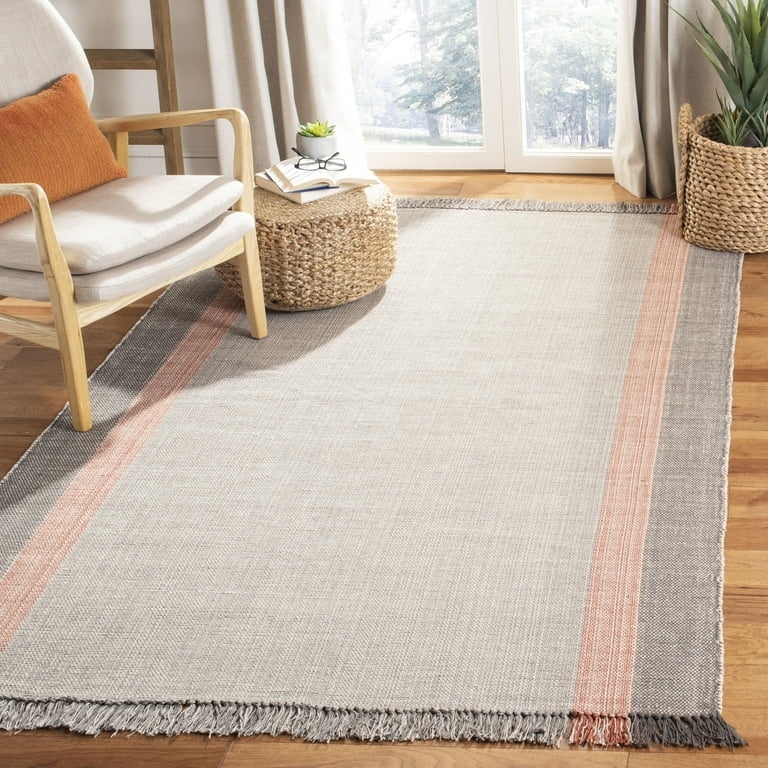 Area Rug Terracotta Striped Flatweave Grey Palette Coastal