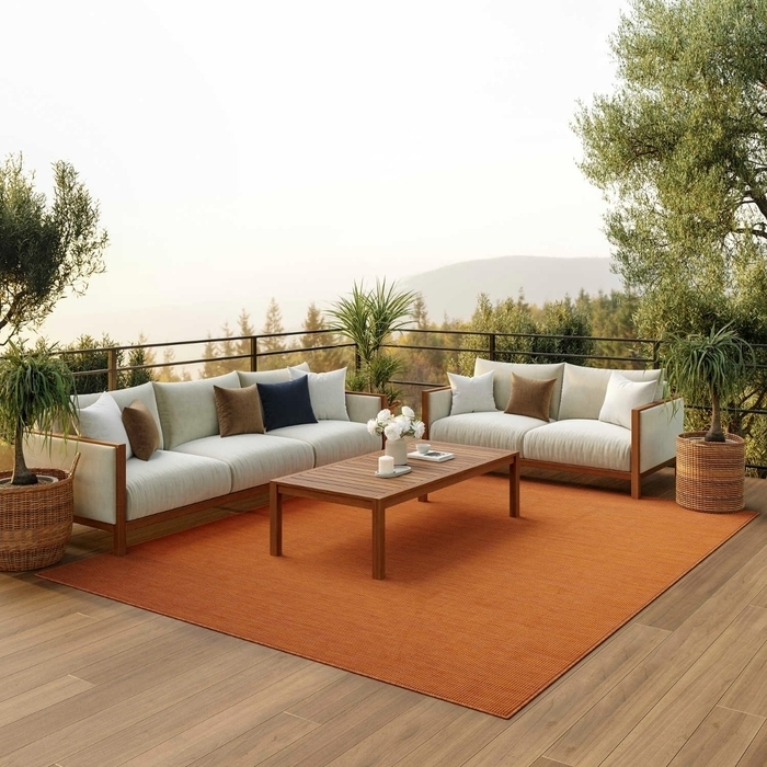 Area Rug Terracotta Subtle Geometric Weave Large Format Boho Chic
