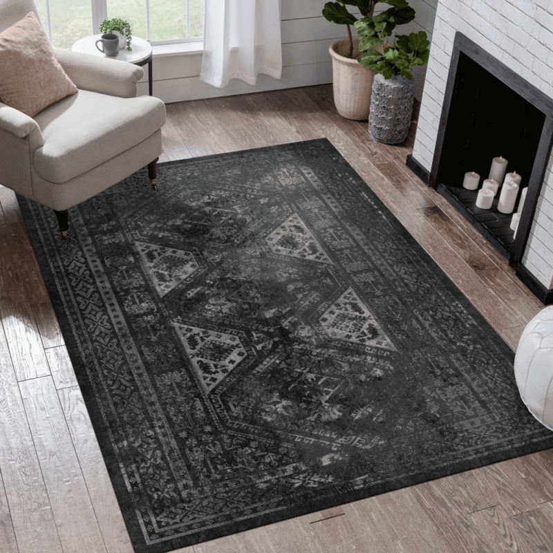 Area Rug, Terracotta Traditional Medallion, Distressed Terracotta Area Rug