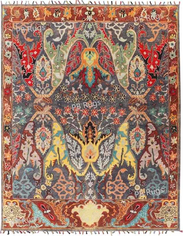 Area Rug Terracotta Tribal Diamond Ornate Border Distressed