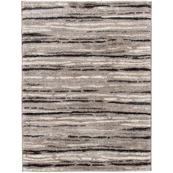 Area Rug Textured Loop Pile Brown and Ivory Coastal Stripe