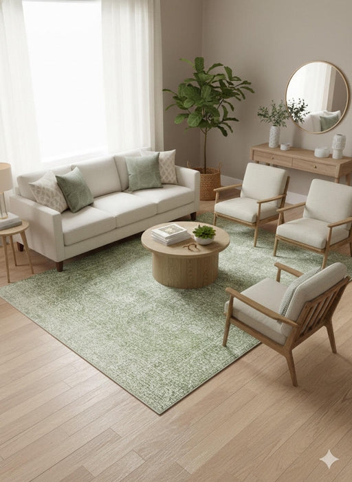 Area Rug Textured Washable Look Sage Green Palette Organic Tones