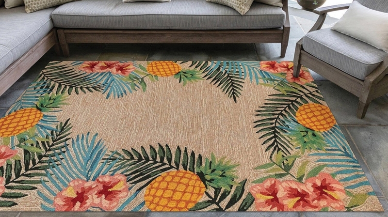 Area Rug Tonal Neutral Palette Botanical Coastal Indoor Outdoor Rug Decor
