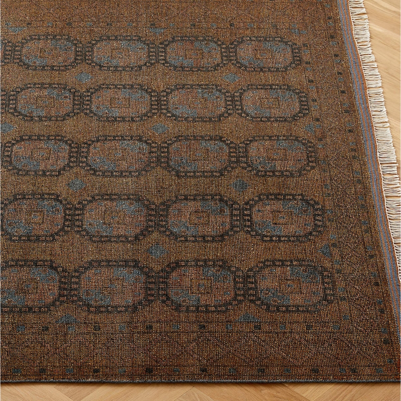 Area Rug Tonal Striations Copper Wool, Hand-Knotted Terracotta Floor Rug