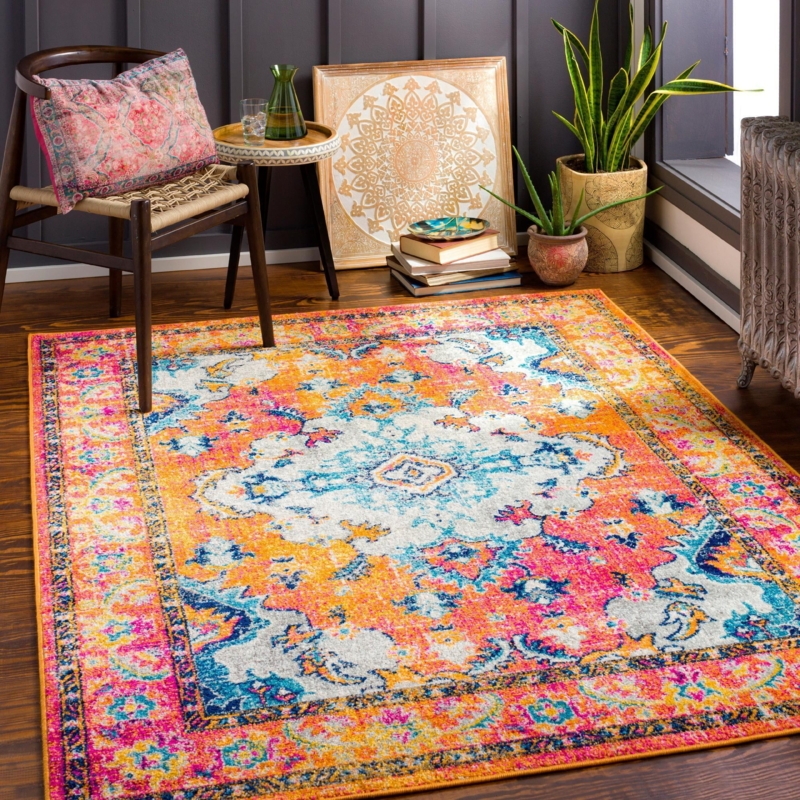 Area Rug: Traditional Faded Central Medallion, Burnt Orange Field Styling