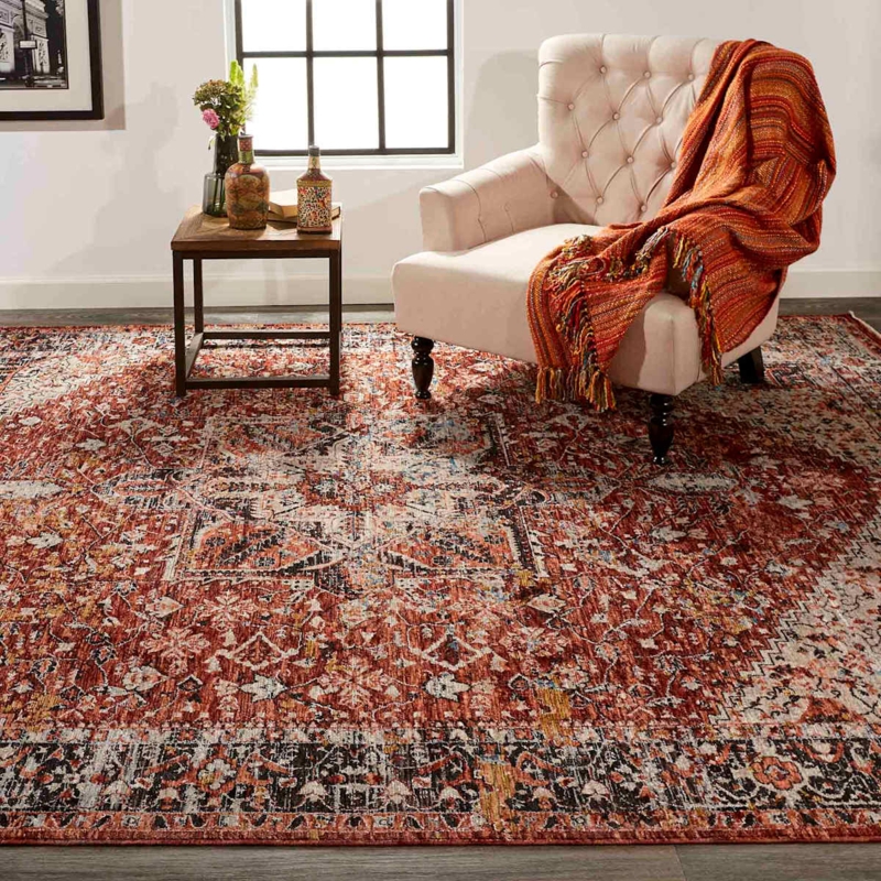 Area Rug Traditional Floral Border Low Pile Vintage Style Oriental