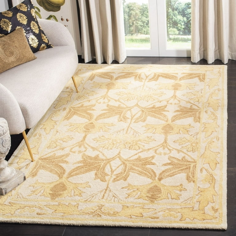 Area Rug Traditional Ivory Gold Floral Scrollwork Bordered