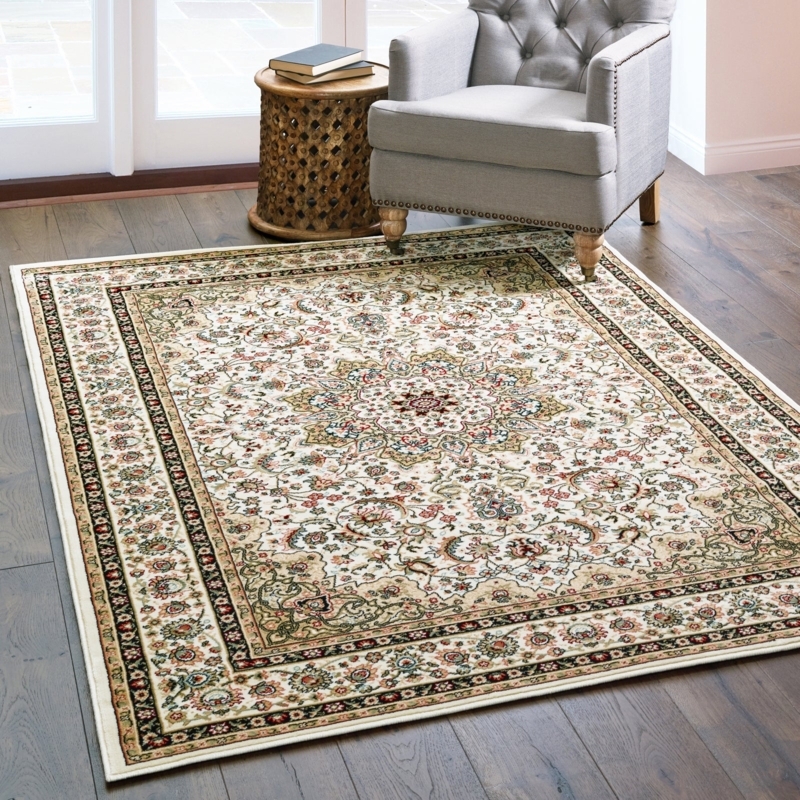Area Rug Traditional Ivory Intricate Floral Motifs Neutral Oriental