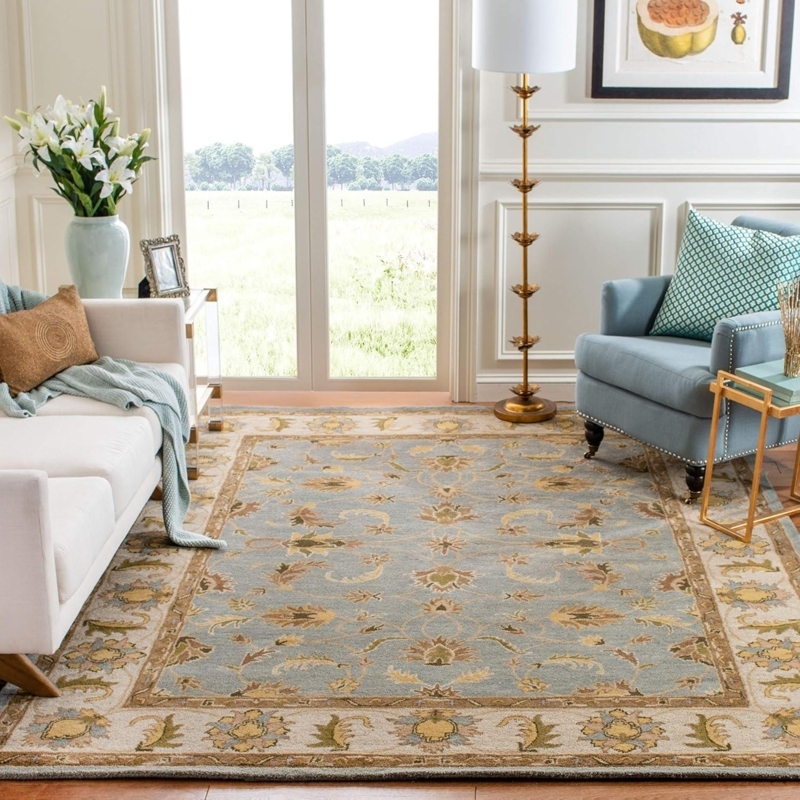 Area Rug: Traditional Light Blue & Beige Complex Medallion, Matte Finish.
