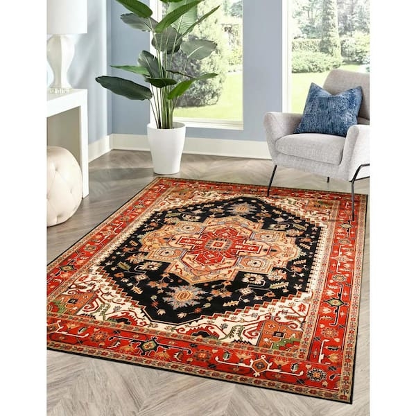 Area Rug Traditional Navy Blue Serapi Medallion Wool Large