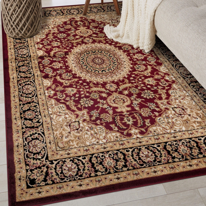 Area Rug Traditional Oriental Medallion Mustard Gold Accents