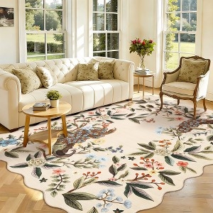 Area Rug, Traditional Peacock Floral, Pet-Friendly, Navy Palette