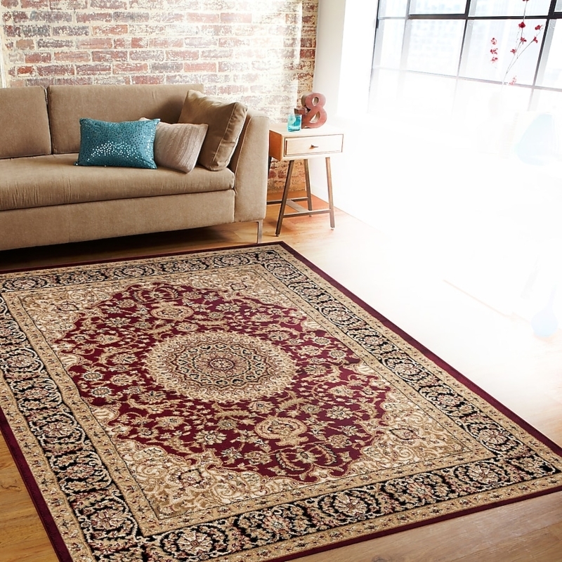 Area Rug Traditional Persian Style Navy Border Medallion Motif