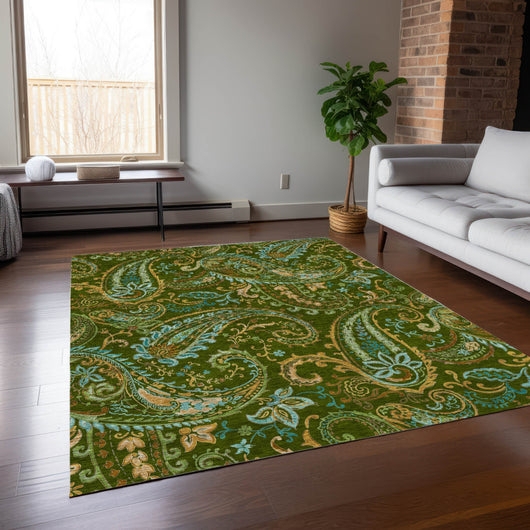 Area Rug Traditional Styling Sage Green Paisley Living Room