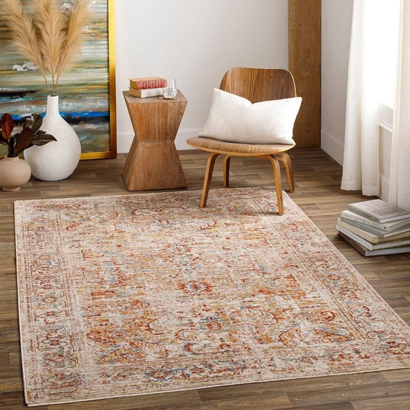 Area Rug Traditional Warm Medallion Floral Sage Accents Bohemian