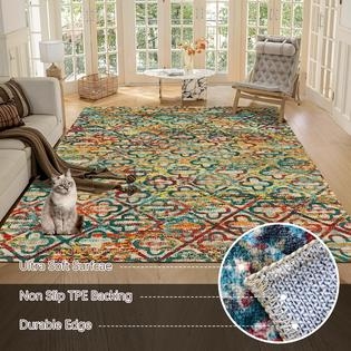 Area Rug Transitional Blue Medallion Low Profile Dining Room