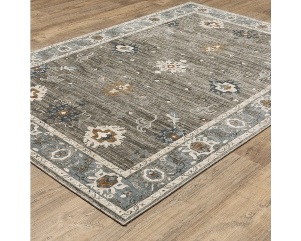 Area Rug: Transitional Distressed Oriental Pattern, Slate Blue Accents.