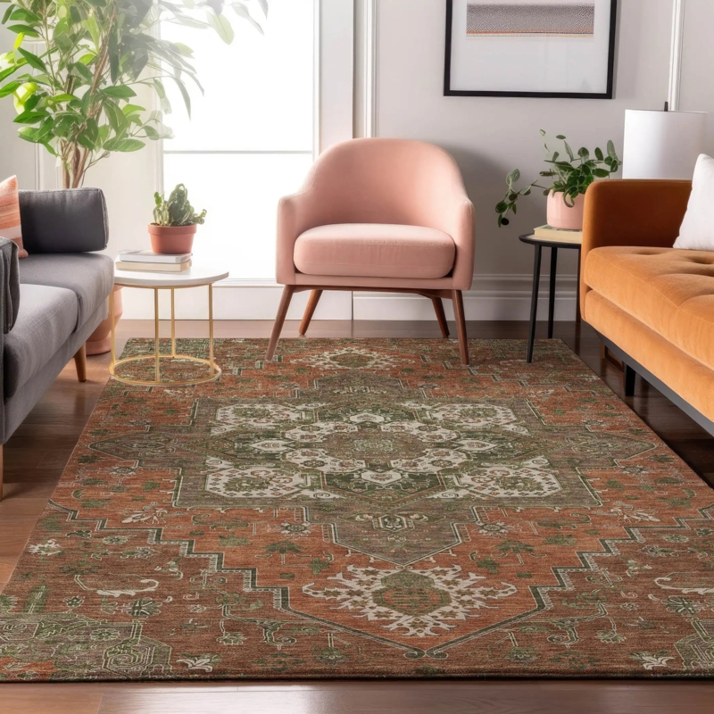 Area Rug Transitional Distressed Vintage Woven Low Pile Gray Accents