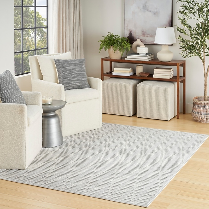Area Rug Transitional Grey Floor Covering Lattice Design Light Grey