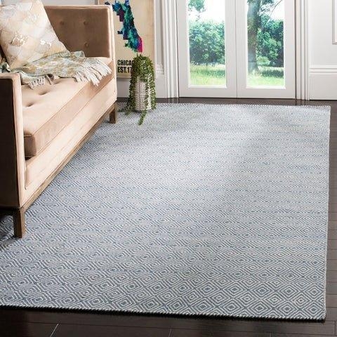 Area Rug Transitional Navy Ivory Interlocking Pattern Flat Weave