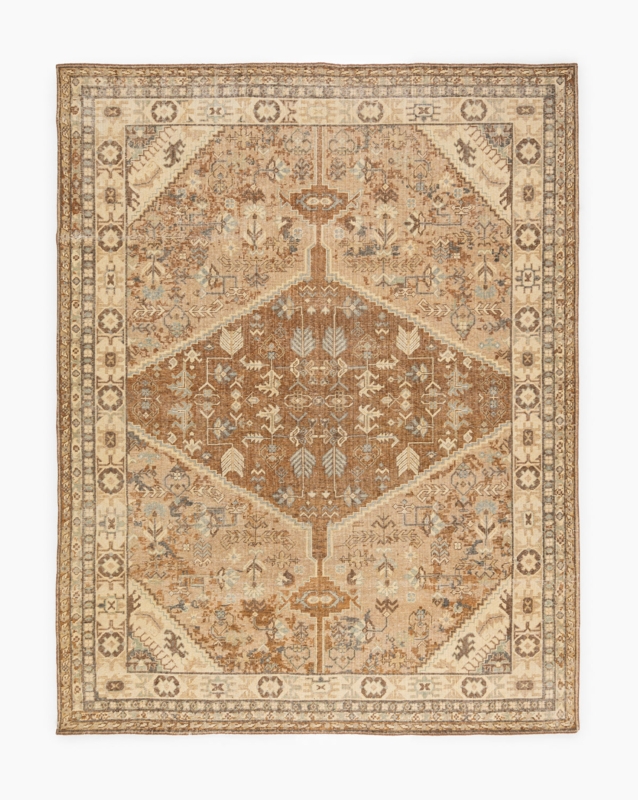 Area Rug Transitional Rust Faded Medallion Low Pile Wool