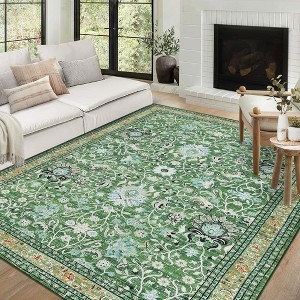 Area Rug Transitional Vintage Floral Medallion Washable Low Pile