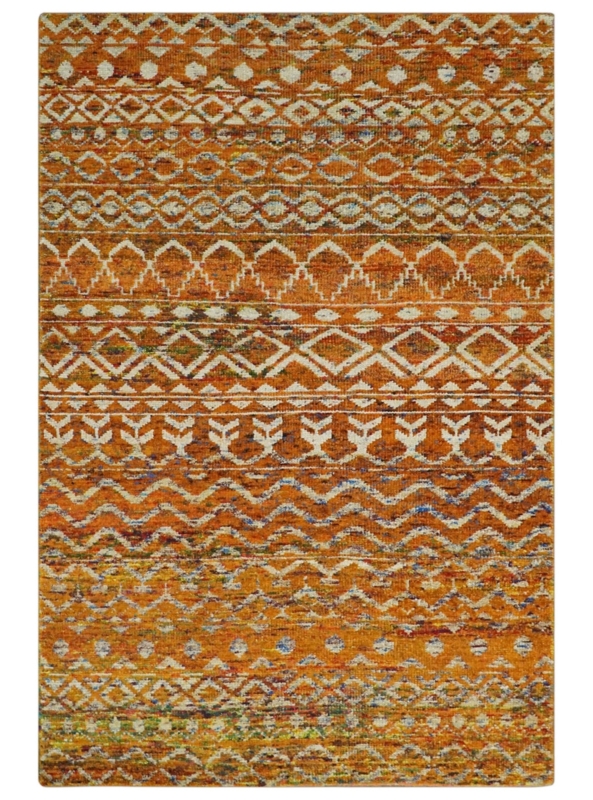 Area Rug Trellis Pattern Tribal Design Hand Knotted Rust Southwestern