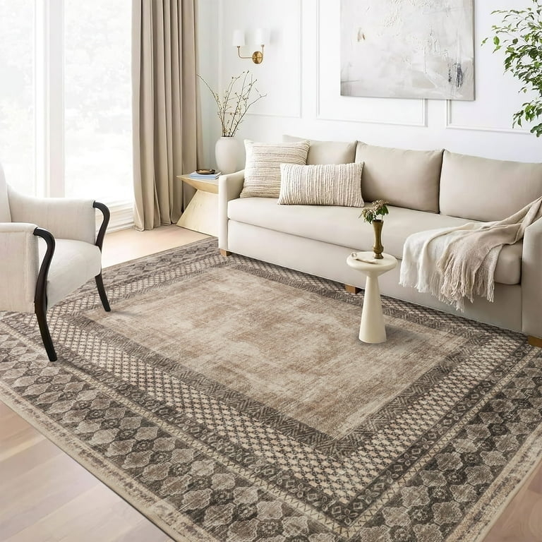 Area Rug Tribal Bordered Design Earthy Brown Modern Transitional