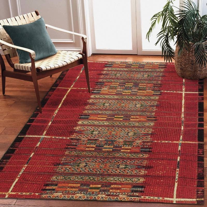Area Rug Tribal Stripe Pattern Bohemian Indoor Outdoor Red Black Woven